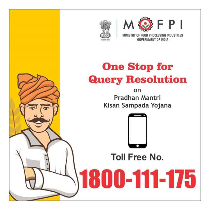 MOFPI_GOI's tweet photo. Have a query regarding SAMPADA schemes ? Ministry of #FoodProcessingIndustries is just a call away. Call our toll free number 1800-111-175 https://t.co/7J0FBE8bzu