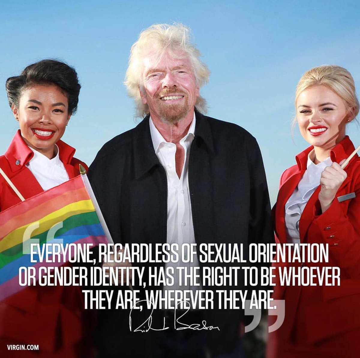 richardbranson's tweet image. Proud to see the #VirginFamily coming together to support #Pride - being open, welcoming and a strong ally of the LGBT+ community has been part of the Virgin story for more than four decades