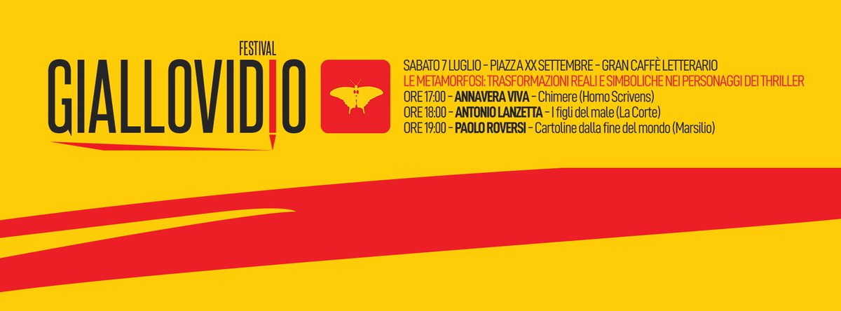 giallovidio's tweet photo. il programma di oggi, 7 luglio, del #festivalletterario #giallovidio #sulmona #vallepeligna #abruzzo #libri #ovidio #gialli #librigialli #thriller https://t.co/mc6B4EP4Ij