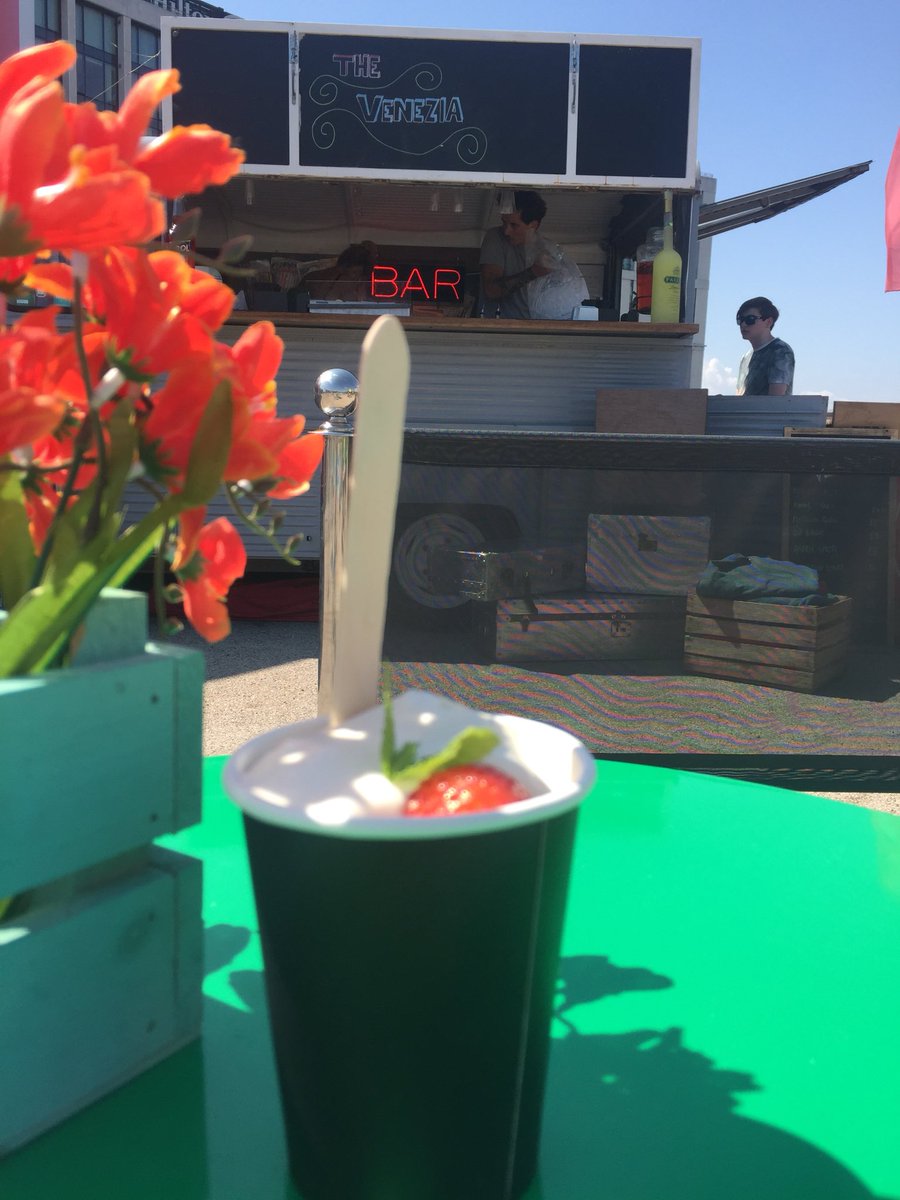 Today we’re in Chavasse Park <a href="/Liverpool_ONE/">Liverpool ONE</a> cold beer, Pimms, succulent strawberries and thick cream #Wimbledon #footballfree