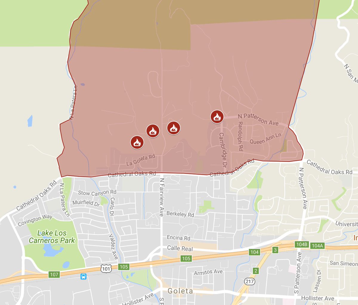 Mandatory evacuations have been expanded to cover the area north of Cathedral Oaks between La Patera and Patterson, affecting at least 1,200 residences in Goleta as the #HolidayFire burns on.

Find an interactive map and the latest coverage at independent.com/holiday-fire.