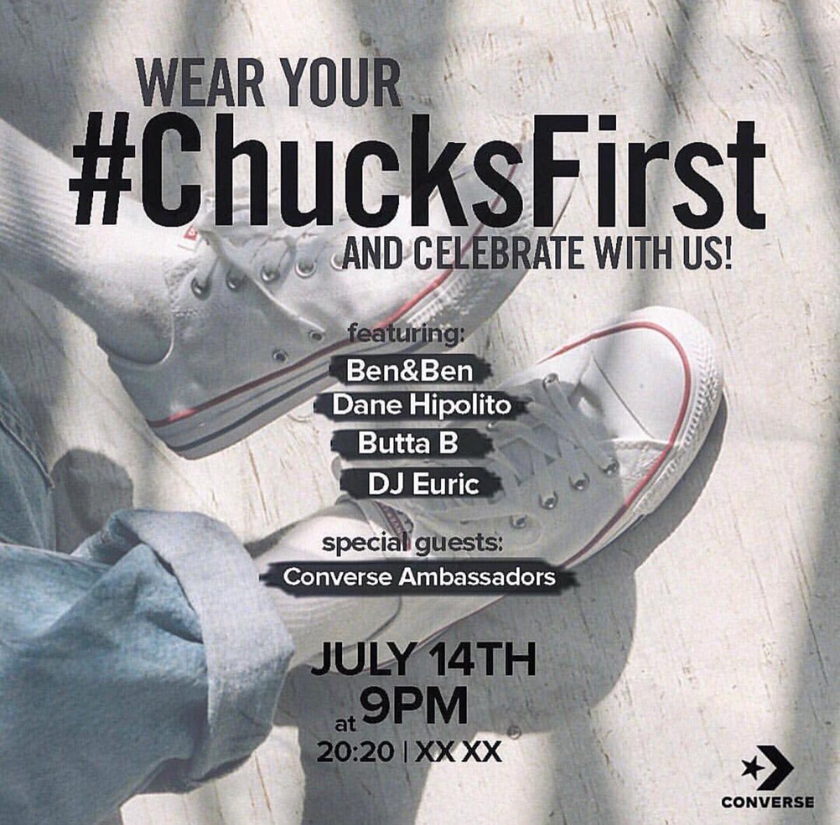 vfactorph's tweet photo. XX XX mark the spot next Saturday, July 14 for #ChucksFirst Concert and Party. Check out the line up.
This is going to be LIT! 🔥
See you in your classic chucks, folks!#ConversePh #VFactorEvents https://t.co/REsjp99kmh