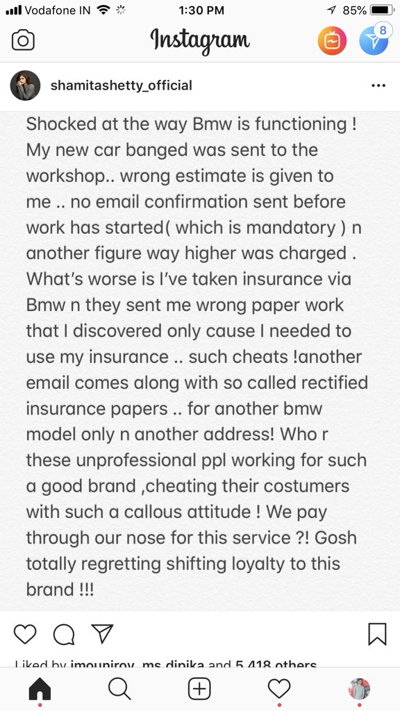 Iam_VikasGupta's tweet photo. Please share so that @BMW @bmwindia Sees this . What terrible experience my friend @ShamitaShetty has been subjected to . I feel let down cause I have always been a #BMWFan  😐 https://t.co/K3YYmH9wfr