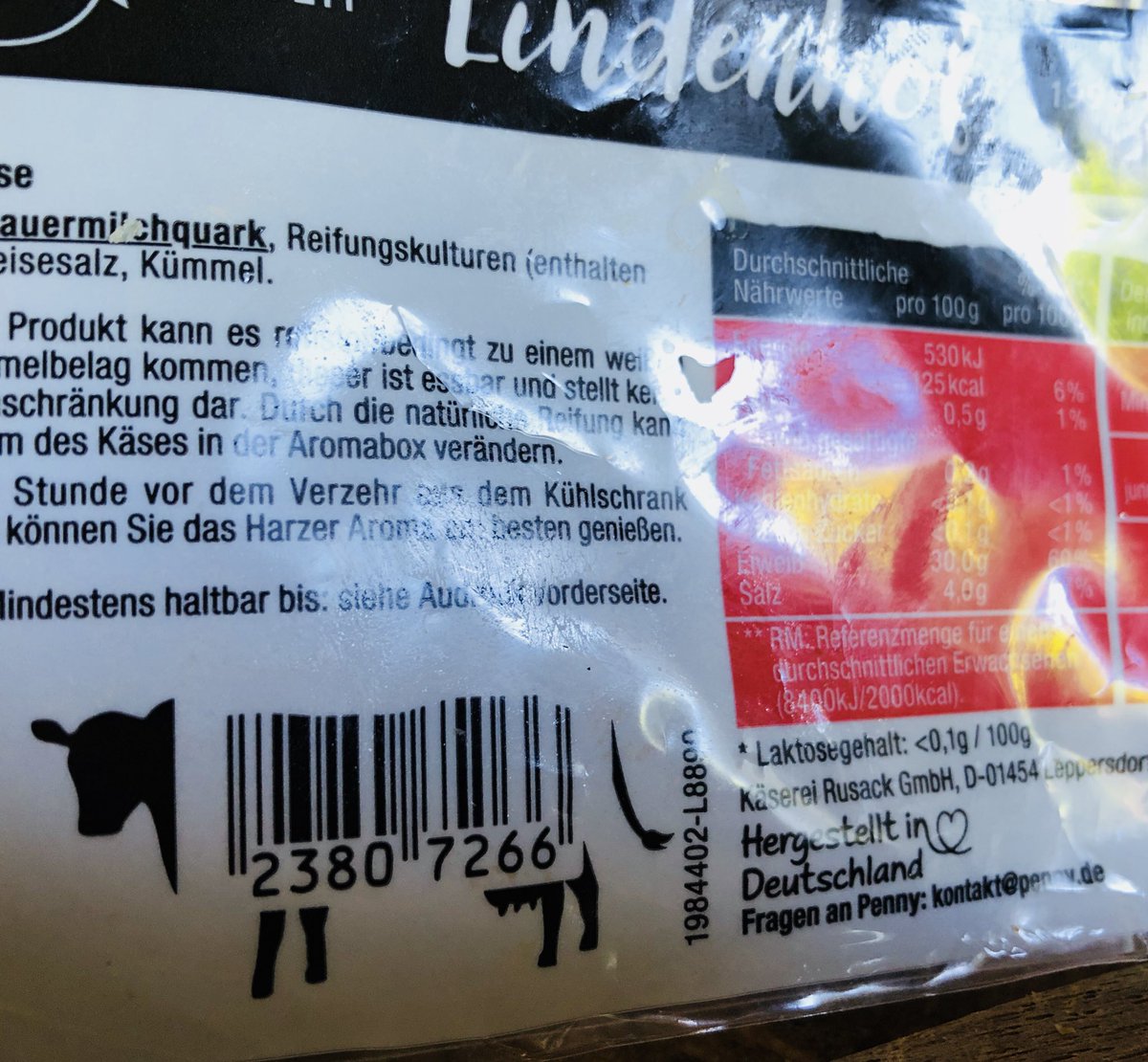 KOOB_Food's tweet photo. Kreative Gestaltung des EAN-Codes #lindenhof #harzerkäse #eancode #verpackungsdesign https://t.co/OyJBFkH2qM