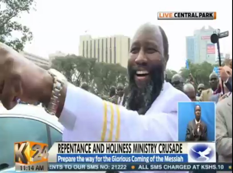 K24Tv's tweet photo. Prophet Owuor arrives at Central Park for the Repentance and Holiness Ministry crusade. Stream live via https://t.co/4uubAvWzT1 https://t.co/e9Ll7PzfOo