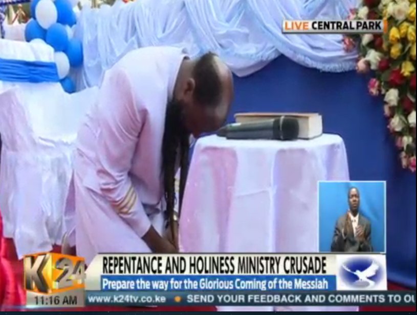 K24Tv's tweet photo. Prophet Owuor arrives at Central Park for the Repentance and Holiness Ministry crusade. Stream live via https://t.co/4uubAvWzT1 https://t.co/e9Ll7PzfOo