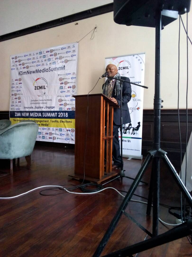 ZCMIL #ZimNewMediaSummit in session as the ZCMIL Director Thomas Sithole takes to the poolpit to give openning remarks #Asakhe, <a href="/citezw/">CITE</a> <a href="/CityofBulawayo/">The City of Bulawayo</a> <a href="/BBCNorthAmerica/">BBC North America</a> <a href="/americanembassy/">American Embassy</a>