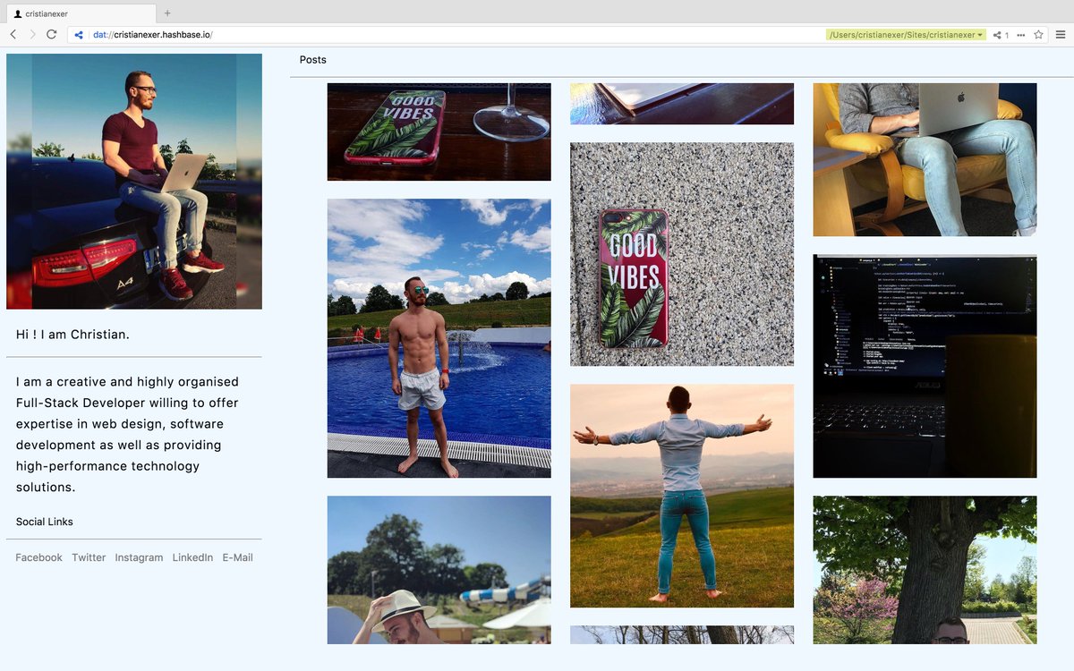 cristianexer's tweet image. Simple and clean bio with a cool grid.

No libraries or node modules.

Just #datAPI and vanilla #JavaScript

dat://cristianexer.hashbase.io/

#100DaysOfCode #BeakerBrowser @BeakerBrowser #webdev  #datproject