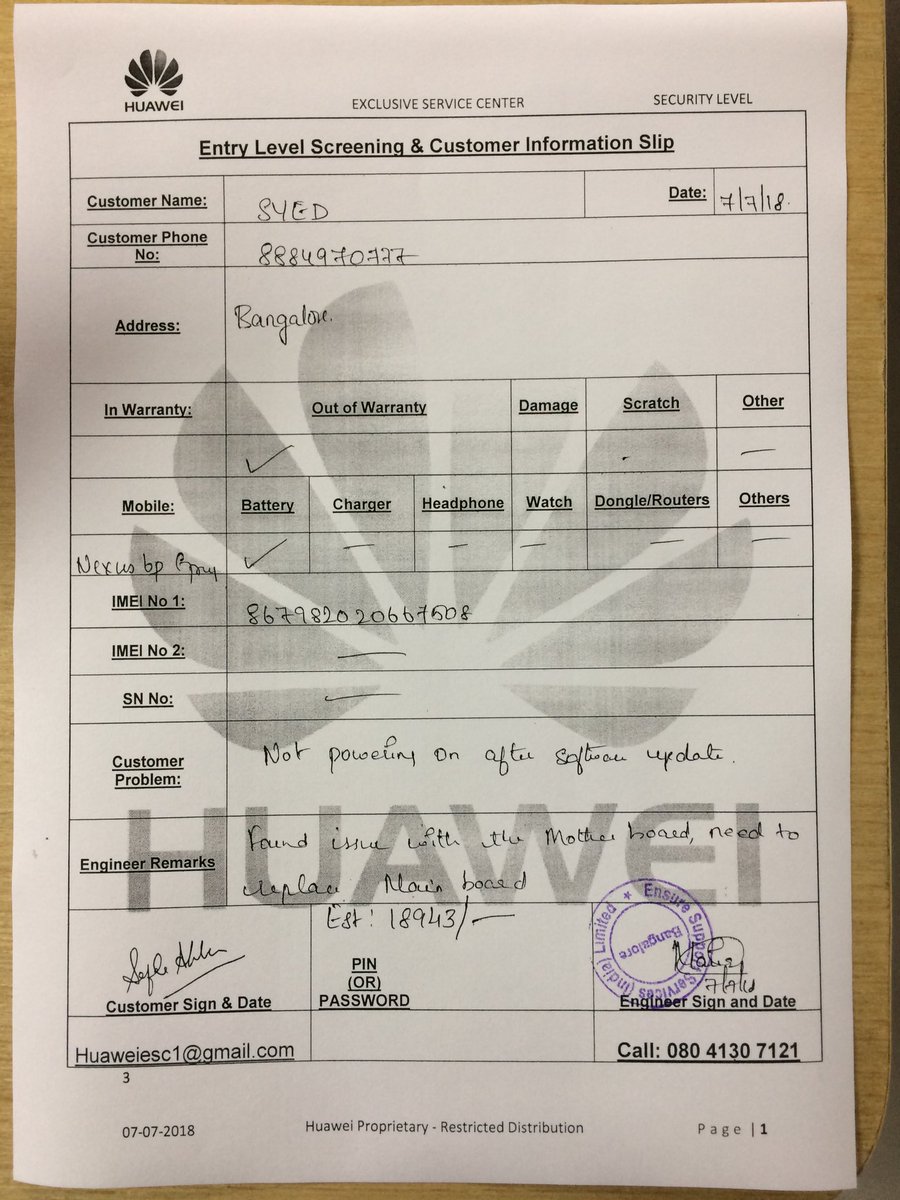 syed_rizvi11's tweet image. As suggested by u visited to Huwai service Center amd they r saying because of software update the morther board gone. Now who u pay to replace the mother board? #nexus6p #softwareupdateissue