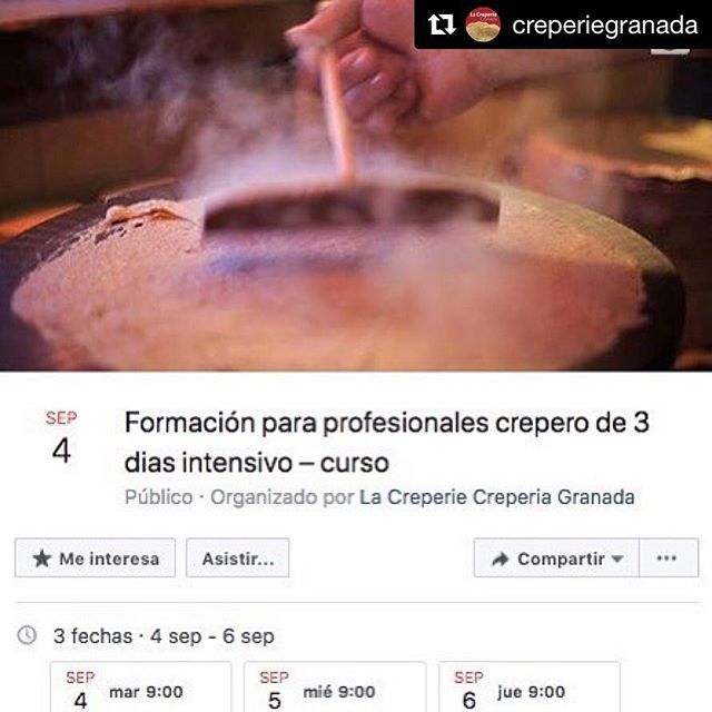 #Repost <a href="/creperiegranada/">la Creperie Granada</a> with <a href="/get_repost/">Repost</a>
・・・
¿Está interesado en hacer crepes de forma profesional?

Laurent y su equipo le ofrecen descubrir el mundo de los crepes de una manera diferente. – El taller se lleva a cabo los martes, miércoles y jueves … ift.tt/2ucjreh