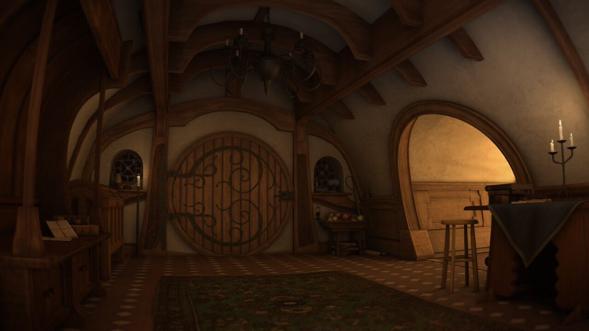 O Xrhsths May Sto Twitter 学校の3ヶ月目静止画課題で袋小路屋敷を作りました 今回得た課題を次回に生かしたい デジハリ東京本校 I Made Bag End S Entrance Hall Before After Bilbo Off To Adventure Hobbit Lordoftherings Maya 3dcg Cgart T