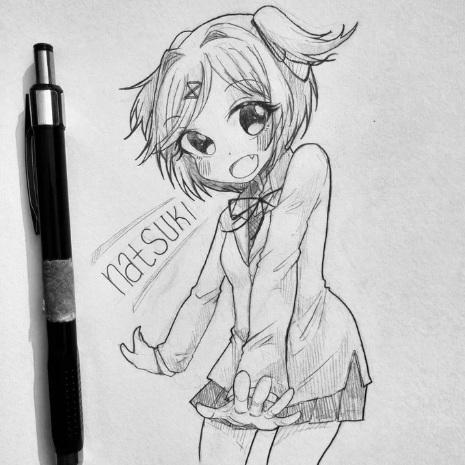 Natsuki had the most vote omg I'm crying ? Heres natsuki sketch! Next up is Monika
*****
Natsuki looks very "loli" in this one btw ? I can't help myself 