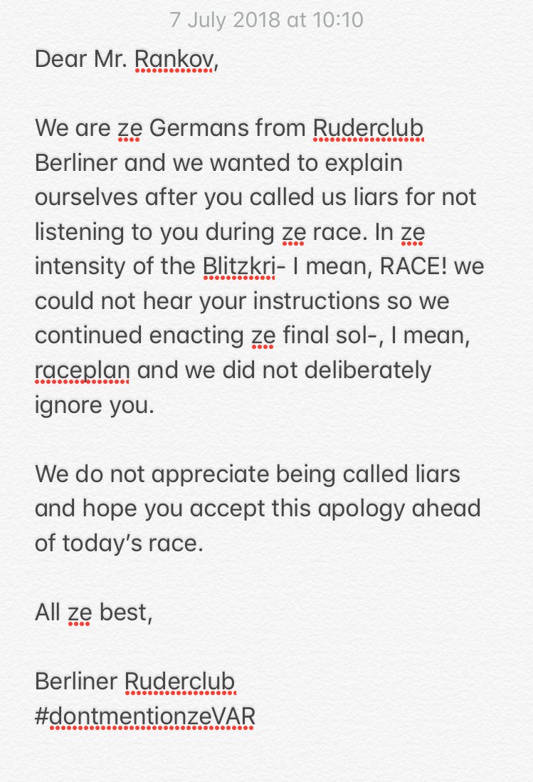 EXCLUSIVE: #thebulletin has obtained exclusive access to the letter that Berliner Ruderclub have sent to Boris Rankov and the <a href="/HenleyRegatta/">Henley Royal Regatta</a> stewards following their near DQ yesterday #dontlie #dontlaugh