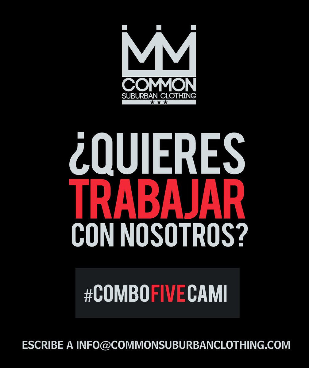 COMMONSCLOTHING's tweet image. Buscamos amigos y amigas para trabajar con nosotros y formar parte de la movida. Si te interesa, escribe a nuestro mail info@commonsuburbanclothing.com y hablamos! JUNTOS NOS HAREMOS GRANDES.