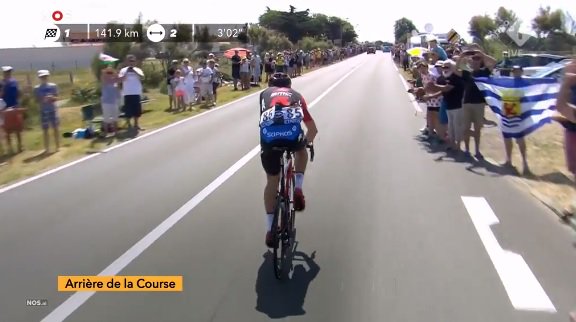 Daar is ie na zo'n zestig Tourkilometers voor het eerst.