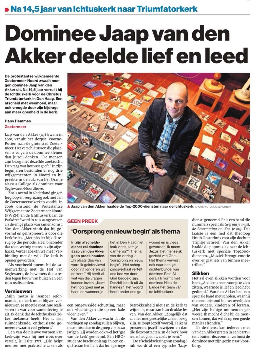 Vandaag in het <a href="/ADZoetermeer/">AD Zoetermeer</a>.
Welkom in de #Ichthuskerk vandaag en morgen. Info: pwzn.nl