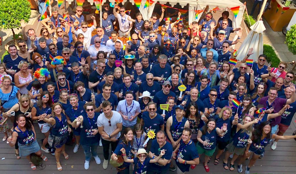 Citi's tweet photo. We have come out to support the LGBTQ+ community today at #Pride2018 w/@PrideinLondon. At #Citi we are very proud of our diversity and are committed to building an equitable &amp; inclusive culture that supports &amp; accepts love for all. #standforprogress #PrideMatters https://t.co/fyaFYJPgGX