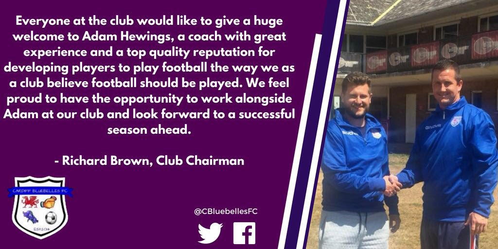We at the club are proud to have the opportunity to work with <a href="/hewings8/">Adam Hewings</a> 
Adam will come in as our 1st Team Manager, and we believe he will bring success this season.
He develops players to play in the way we like to play football here at Cardiff Bluebelles