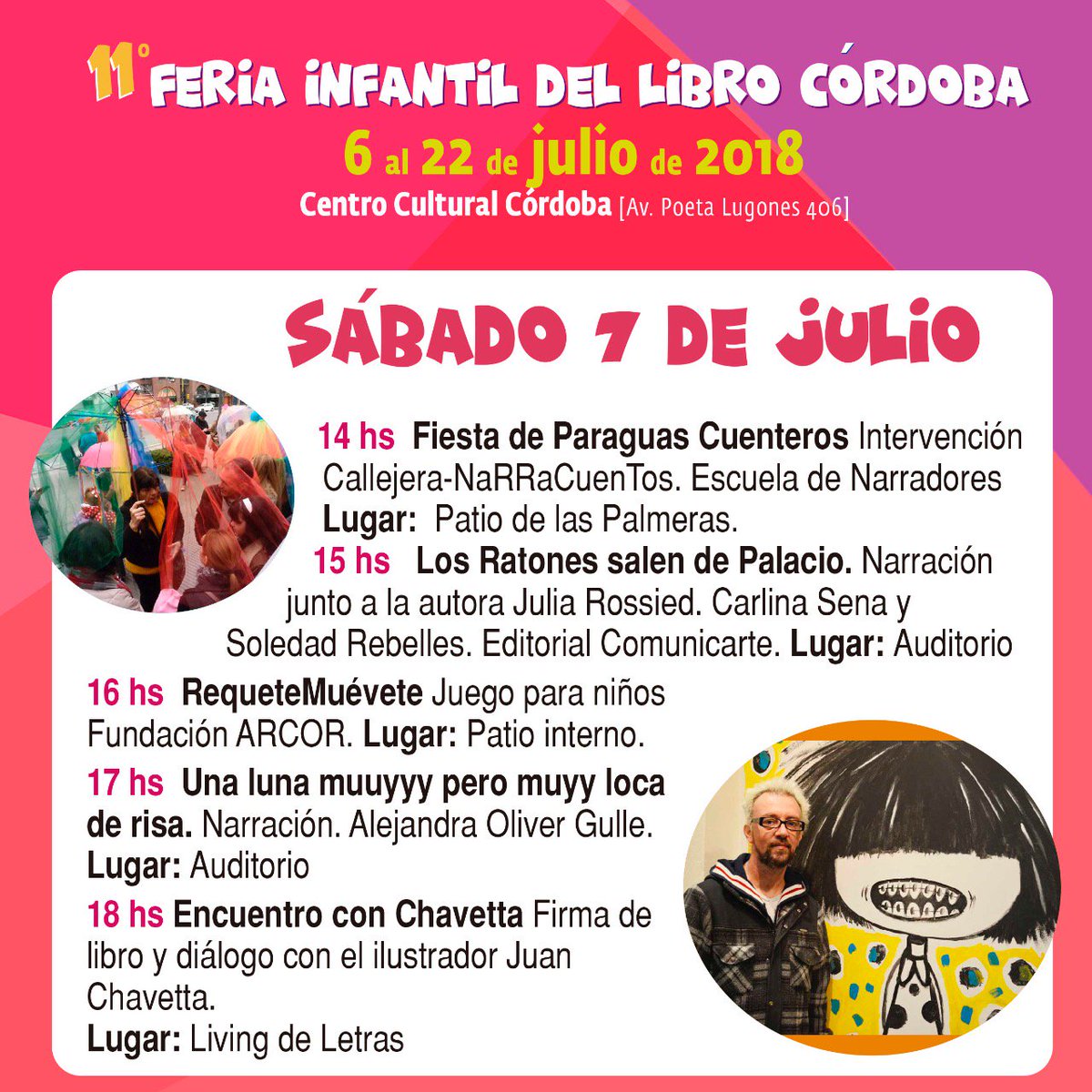 Llegan nuevas actividades en este 2° día de Feria. Todas con entrada gratuita. ::: Recuerden que para las que sean en el auditorio, se entregan 200 entradas, a partir de una hora antes de cada función:::
