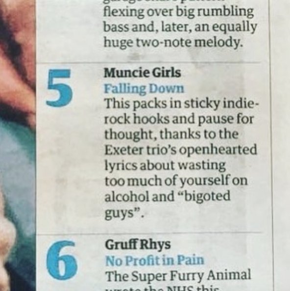 munciegirls's tweet photo. Thanks to The @guardian for making Falling Down their 5th best track of the week! 😍 https://t.co/gUuwMZCoOV