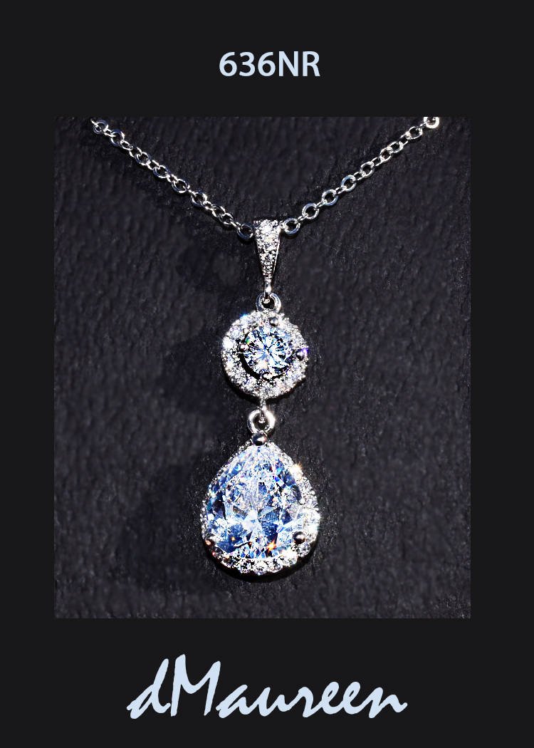 CZ Bridal Jewelry 636NR Halo Round Pear CZ Necklace White Gold Bridal Necklace Wedding Jewelry Cubic Zirconia Pendant Rhodium plated tuppu.net/ce398513 #Etsy #dMaureenVastine #CzPendant