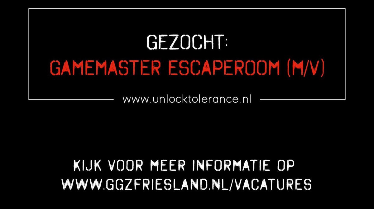 GGZFriesland's tweet photo. Wij zoeken een Gamemaster voor onze escaperoom! Ben jij onze missing link? #Solliciteer dan snel! Kijk hier voor de #vacature: https://t.co/dD61eL5C4L https://t.co/cFnQagakaZ