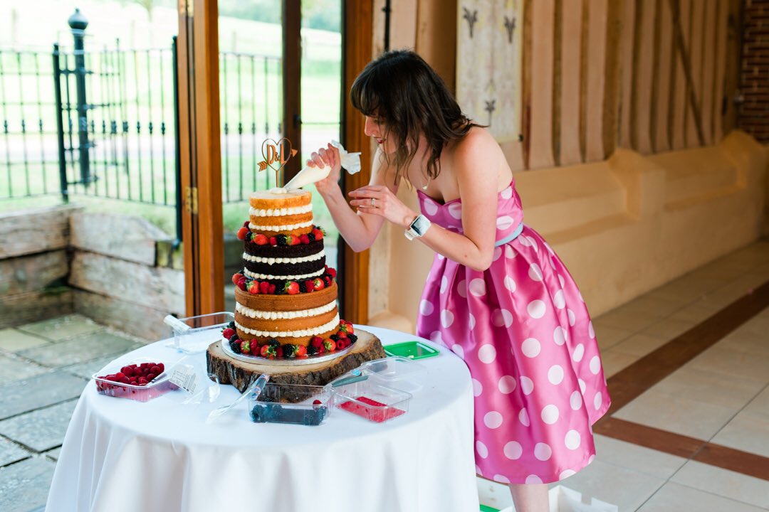 BakedByLizzi's tweet photo. Cake assembly action shot from Louisa and Duncan’s wedding last month at the beautiful @Upwalthambarns. https://t.co/zndqfsopFe