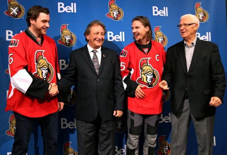 SensCentral's tweet photo. Remember when Bobby crashed Karlsson’s captaincy presser to announce a 7yr/$50,750,000 contract - making him the highest paid Senator... ya maybe that wasn’t a good idea. #Sens #KeepKarlsson https://t.co/NIFr9y4B1u