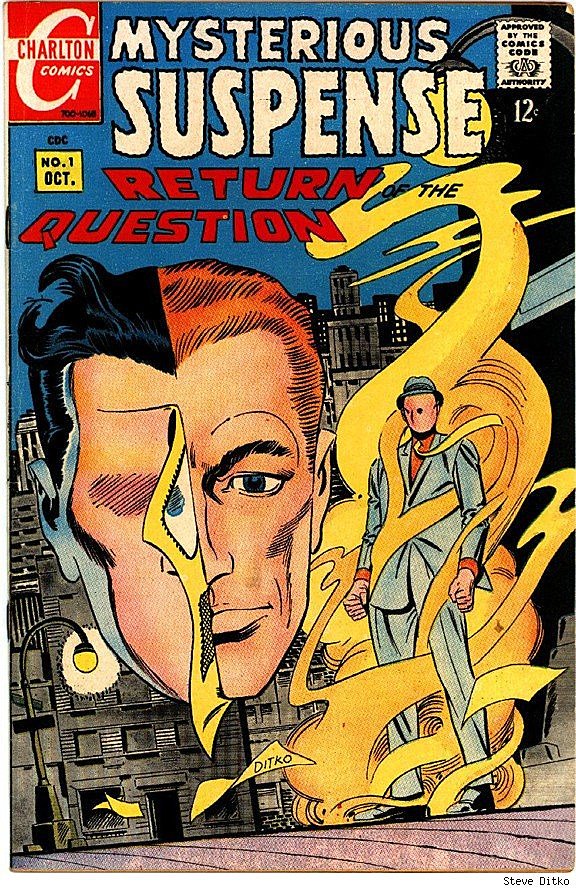 ZonaNegativa's tweet photo. También para Charlton Comics Steve Ditko creó en 1967 el misterioso The Question. Este se presentó en las páginas de Blue Beetle #1, un personaje de 1939 reinventado por Ditko en 1966 bajo la identidad Ted Kord. Blue Beetle y The Question también recalaron en DC Comics #RIPDitko https://t.co/G3OV8t11RT