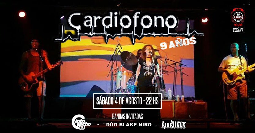 Cardiofono festeja sus 9 años 🎂🎸

La banda local vuelve a casa con una fecha especial en compañía de Ningunos, Cinto Ancho y el dúo Blake-Niro 💪🏼

¡Los esperamos! 😁