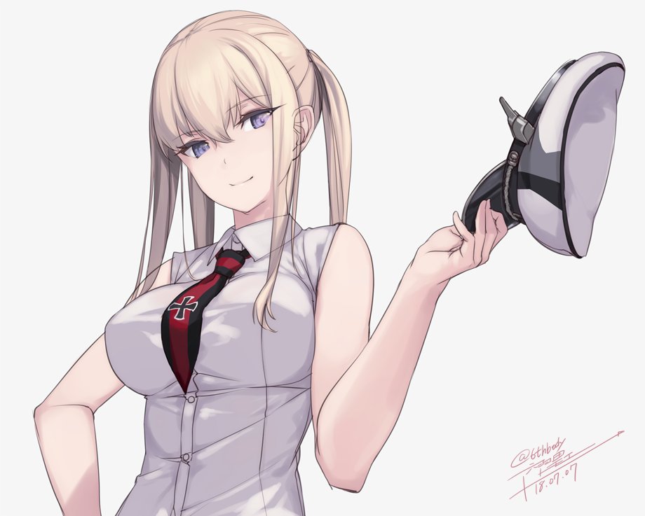 graf zeppelin (kancolle) 1girl hat solo blonde hair headwear removed twintails hat removed  illustration images