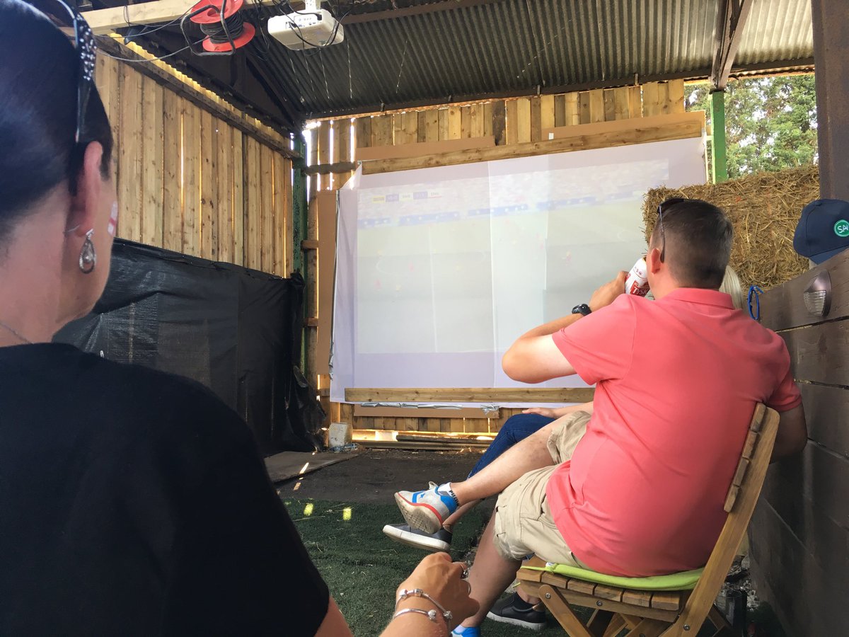 MPJ1664's tweet image. ⁦@BBCSport⁩ ⁦@SkySportsNews⁩ Watching the game in Barn at my mates, hay bails to block the sun #EnglandvSweden #WorldCup