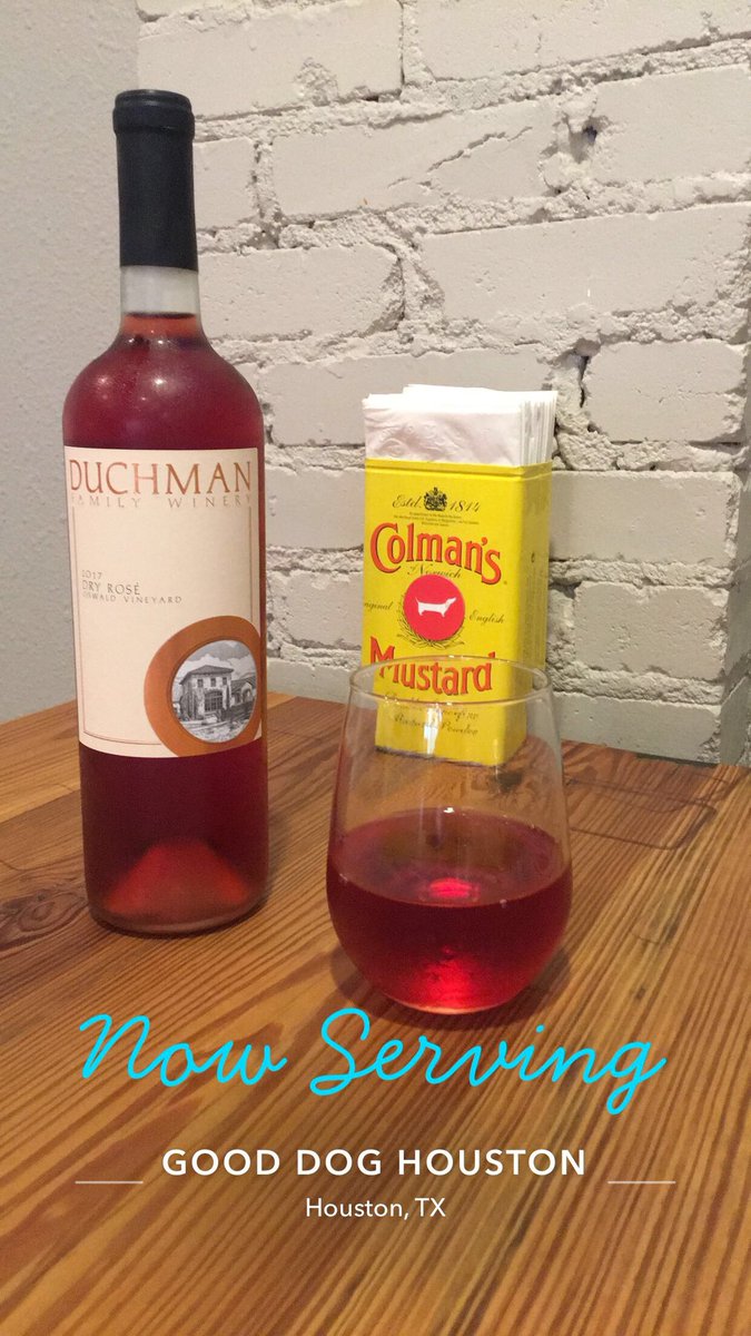 We are so excited to add <a href="/DuchmanWinery/">Duchman Winery</a>  2017 Dry Rosé to our line up! Made with the Anglianico grape from the Oswald Vineyard. It is a full bodied Rosé with tons of character! Come try a glass or take a bottle home today! 100% Texas grapes. 100% Texas wine.