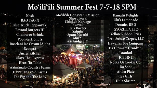 Food list for 7th Annual #moiliilisummerfest Complete details online. Link in Bio ift.tt/2KEhoKJ