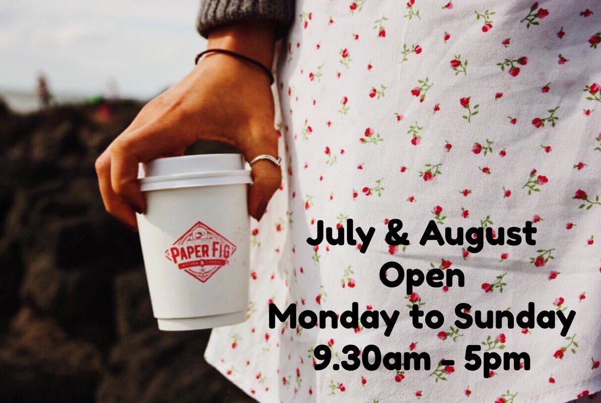 We will be open Monday to Sunday 9.30am - 5pm for July and August <a href="/thewomanextdoor/">Sarah-Jane Bell</a> <a href="/derek_toms/">Derek Toms</a> <a href="/CausewayFoodie/">Causeway Foodie Tour</a> @CCAGFood <a href="/NIFoodie/">N.I. Foodie</a> #portstewart #portstewartstrand <a href="/paperfigcafe/">Paper Fig</a>