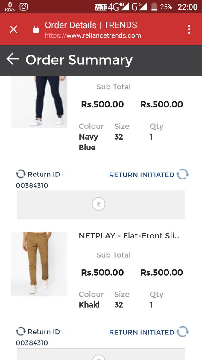 Vamsheyadav's tweet image. @reliancetrends both the products are having same #returnID so not possible to return so the delivery boys are irritating us to contact @reliancetrends but u people are not responding