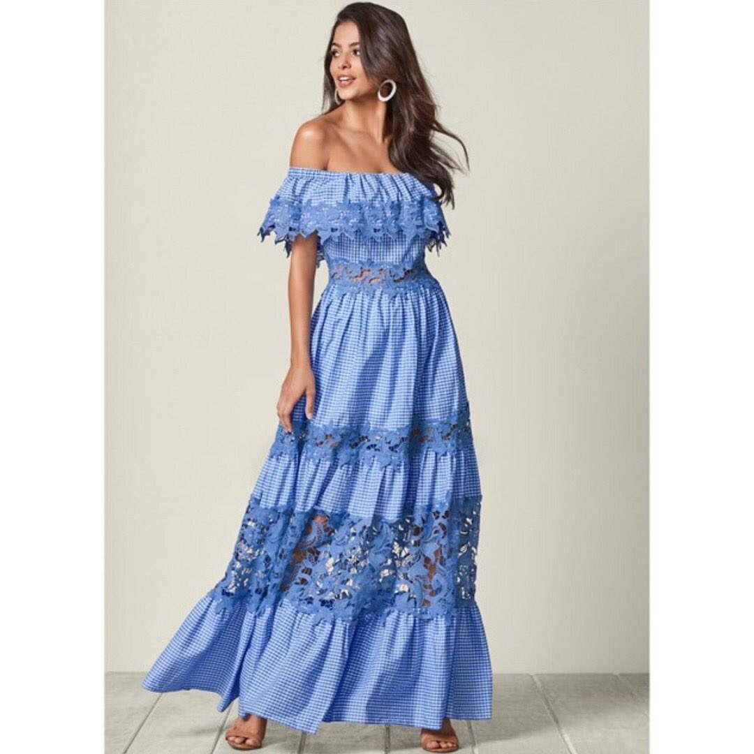 OOTDtv's tweet photo. #OOTD Blue OTS Gingham Plaid Lace Maxi Dress from #Venus #Shop #OOTDTV ✨ https://t.co/xZgigbWtmi ✨
What to wear to a #picnic brunch or baby shower? This romantic #lace, #offtheshoulder, #maxidress is a chic #outfit option since the #bluegingham #plaid & summery lace cut outs. https://t.co/pAouEzBced