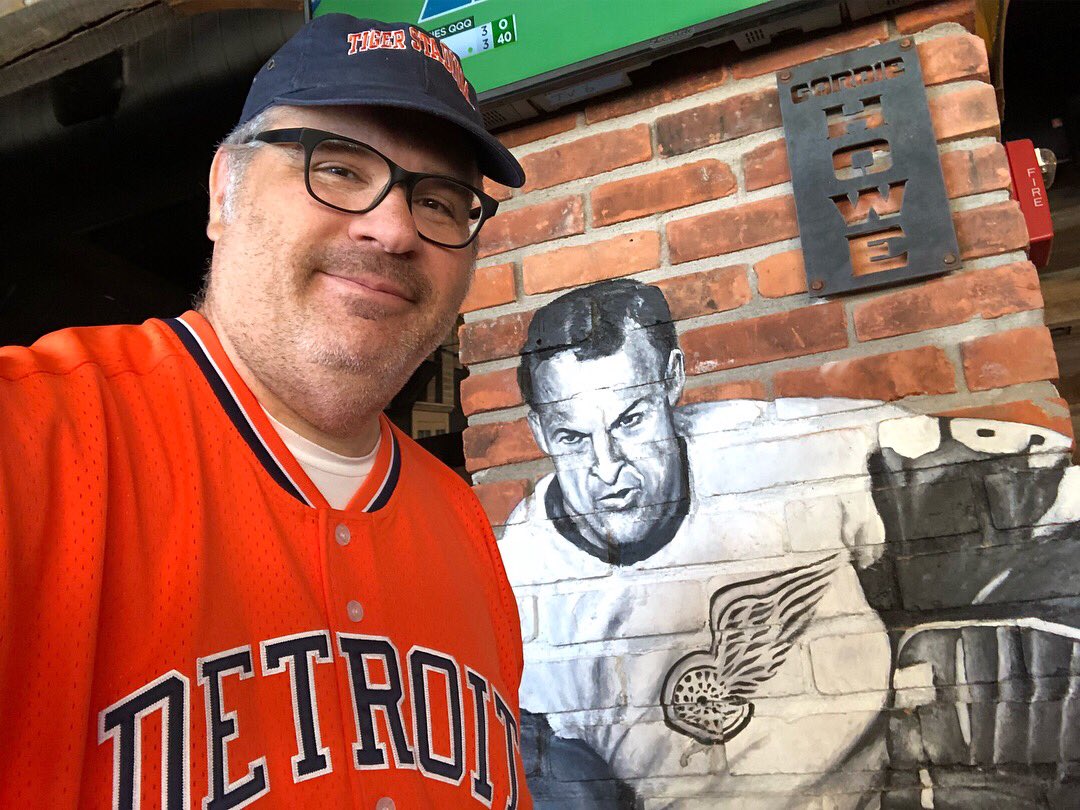JohnCerilli's tweet photo. #Detroit rocks! The terrible threesome together again — today in the #MotorCity for the #TexasRangers vs #DetroitTigers! #ComericaPark (Pictures of #TyCobb and #GordieHowe from inside the #RustedCrow.) https://t.co/AWgdSc7d2t