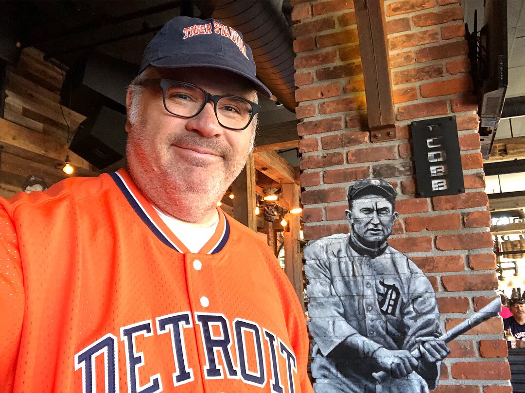 JohnCerilli's tweet photo. #Detroit rocks! The terrible threesome together again — today in the #MotorCity for the #TexasRangers vs #DetroitTigers! #ComericaPark (Pictures of #TyCobb and #GordieHowe from inside the #RustedCrow.) https://t.co/AWgdSc7d2t