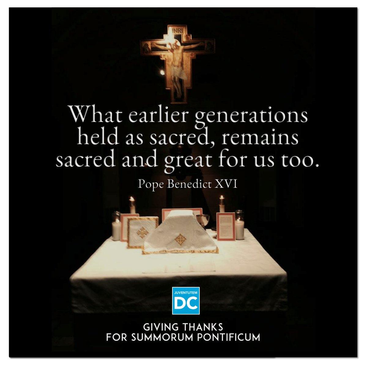 juventutemDC's tweet photo. Eleven years ago today, Pope Benedict XVI promulgated Summorum Pontificum. What fruits it has borne. Deo gratias!
#SummorumPontificum
#NeverAbrogated https://t.co/d597VExezY