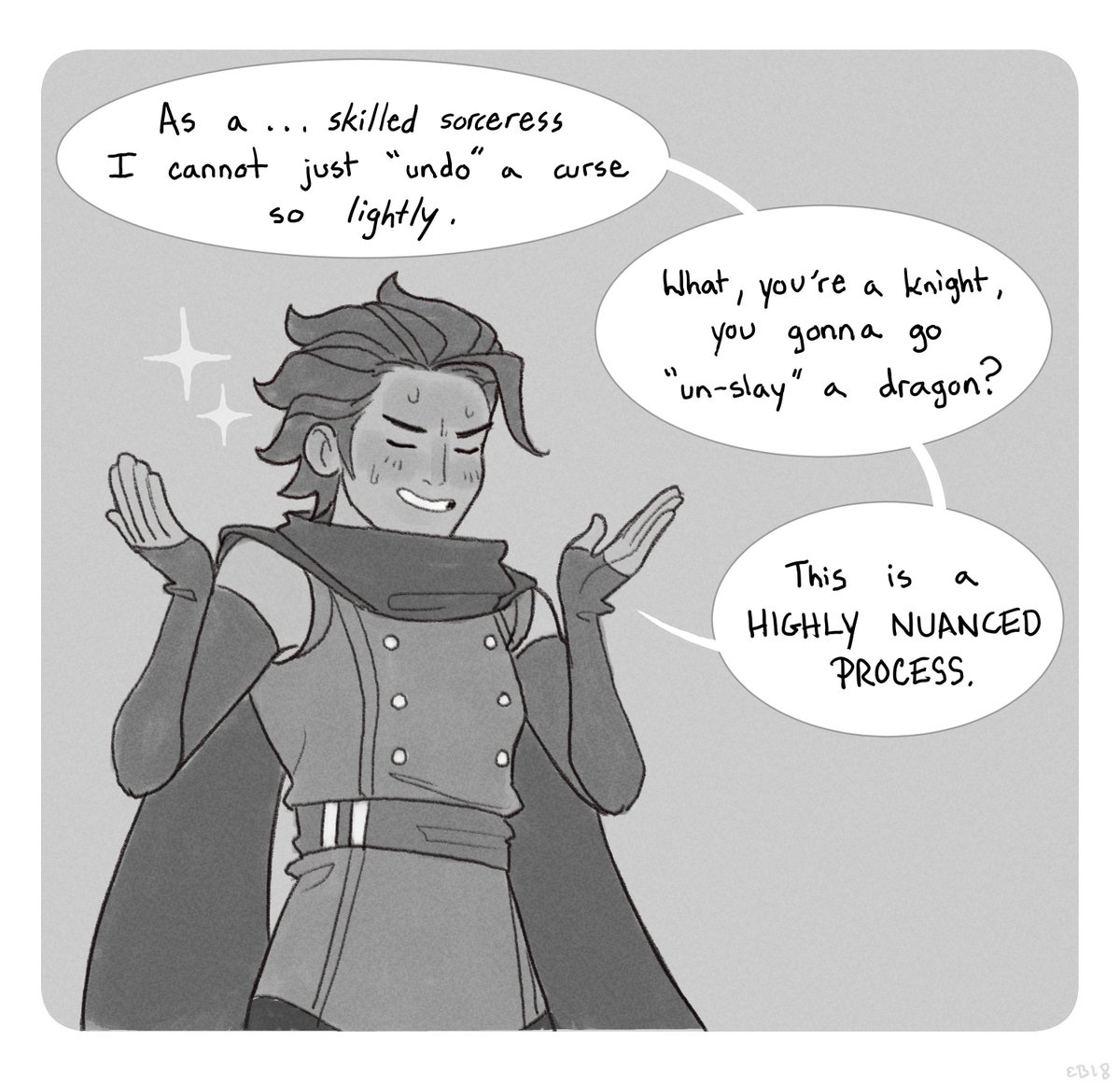 young sorceress takes an artistic risk while cursing a trespassing knight, making the situation a bit fuzzier than intended 