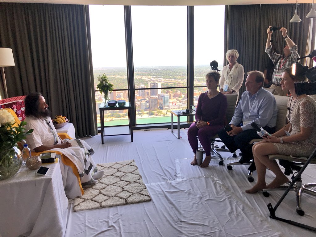 “Music, Food, Sports &amp; Meditation can Unite people from world over.” Gurudev <a href="/SriSri/">Gurudev</a> addressing media in Detroit.