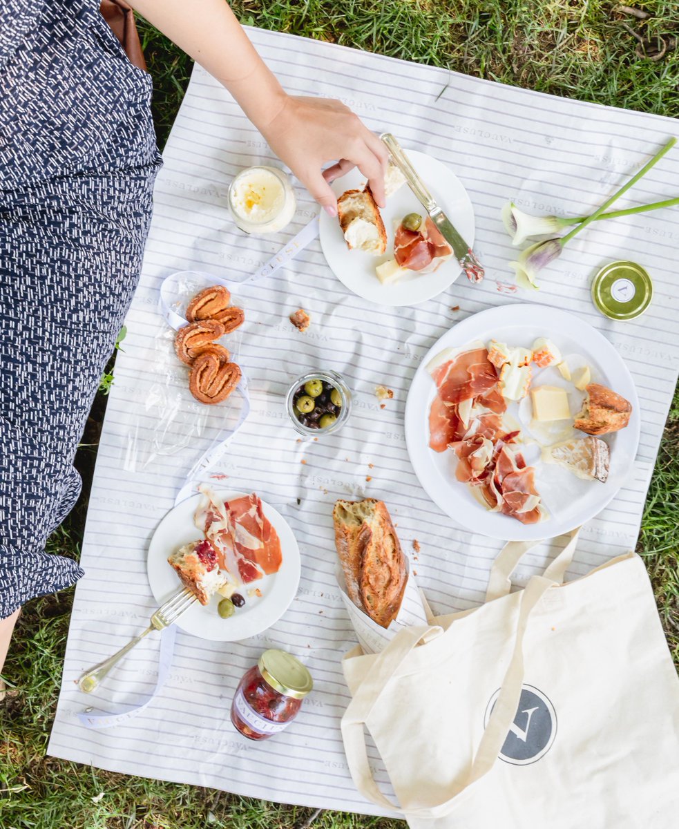 A Parisian Picnic in NYC. A reusable Vaucluse canvas tote filled with meat, cheeses, olives, bread, house-made butter &amp; jam, plus something sweet for dessert. Visit our website for details and to place your order today