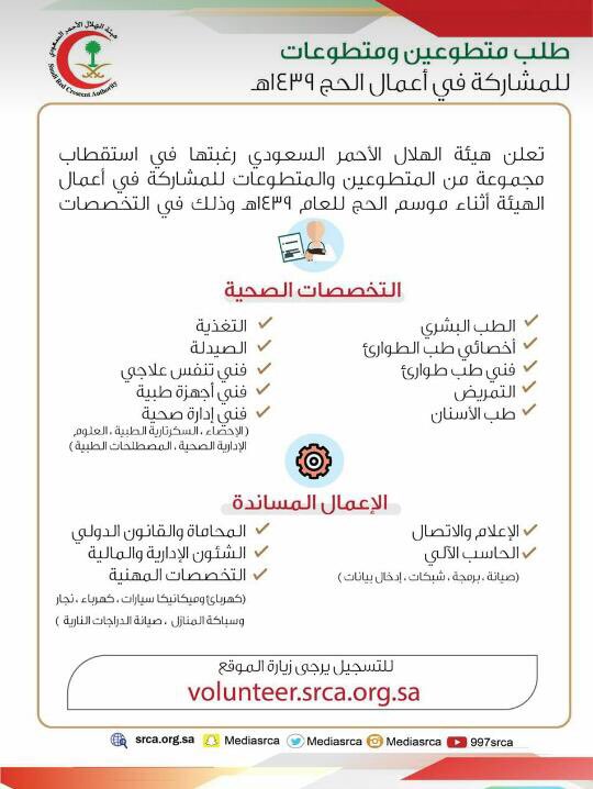 ف رص A Twitter فرصة تطوعية للجنسين إعلان من المديرية العامة للدفاع المدني عن فتح باب التطوع في أعمال الدفاع المدني خلال موسم الحج لعام 1439هـ في مجال التصوير الفوتوغرافي الفيديو الإنفوجرافيك