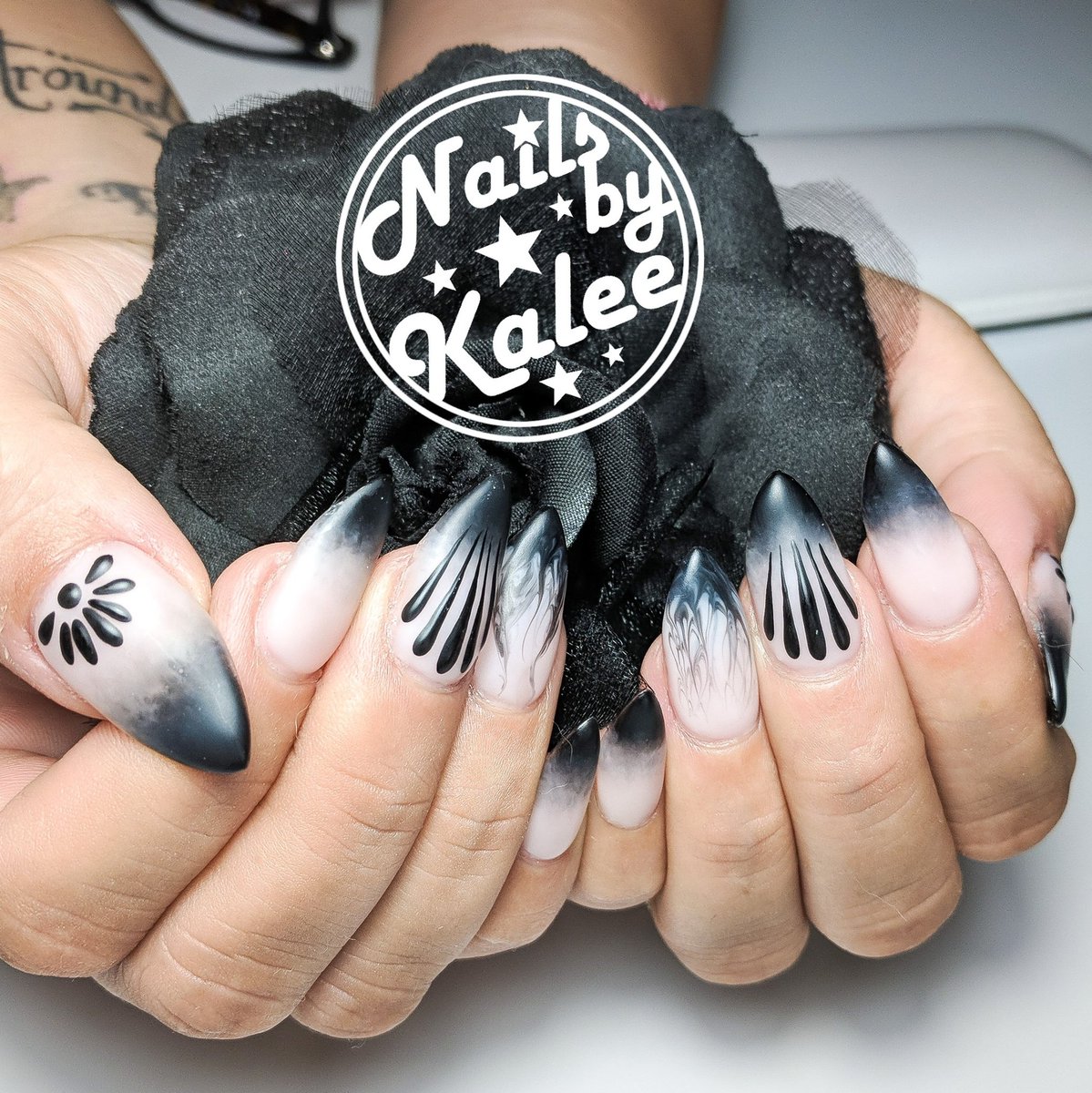 NailsByKalee's tweet photo. Happy Saturday! Besties nails up for today! These definitely go with KC's awesomely dark style. Much love girl! Can't wait for next time! #mattenails #matteblacknails #smokeynails 🖤🖤🖤 #nailsbykalee #avnails #palmdalenails #661nails #nailart #nails #nailartist #notd https://t.co/rCDAOT9xcU