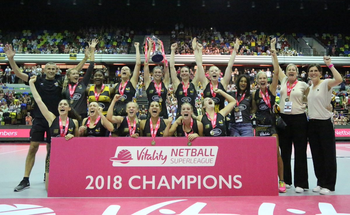 waspsnetball's tweet photo. REPORT: Wasps Netball are Vitality Netball Superleague champions 2018 following nail-biting victory against Loughborough Lightning.
Final score: 55-51
Read the full match-report ▶️ https://t.co/J7PF4ahEde
#WeAreWasps #COYW 🐝 https://t.co/RbJLZRoq8h