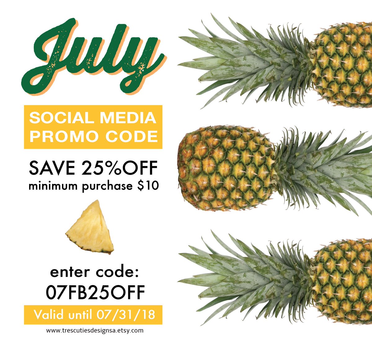 TresCutiesD's tweet photo. Save 25%OFF for the entire month of July. 
With a minimum purchase $10.
Enter code: 07FB25OFF
Valid until 07/31/18
👉 https://t.co/SXd3wUVB8U
#summerbirthdayparty #kidsbirthdaysummerparty #surpriseparty #pineappleparty #summerbabyshowerparty #julybirthdayparty https://t.co/3U4z94p6T3