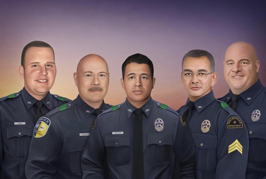 TomiLahren's tweet photo. Never forget the 5 Dallas officers we lost 2 years ago protecting the very people protesting against them. You will forever be in our hearts. Rest easy. #BlueLivesMatter https://t.co/pBQz7A2K1I