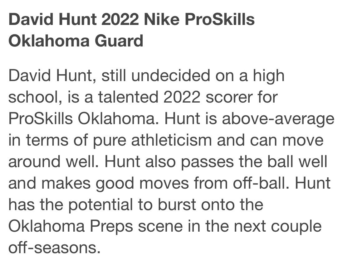 14u ProSkills OK PG @Times2d is simply a joy to watch play this game. David plays on both our 14 &amp; 15u team. He finished in our 15u game with 14pts, 3 steals &amp; 3 rebounds. David Hunt is without question one of the top guards in the 2022 OK class &amp; definitely one to watch.
