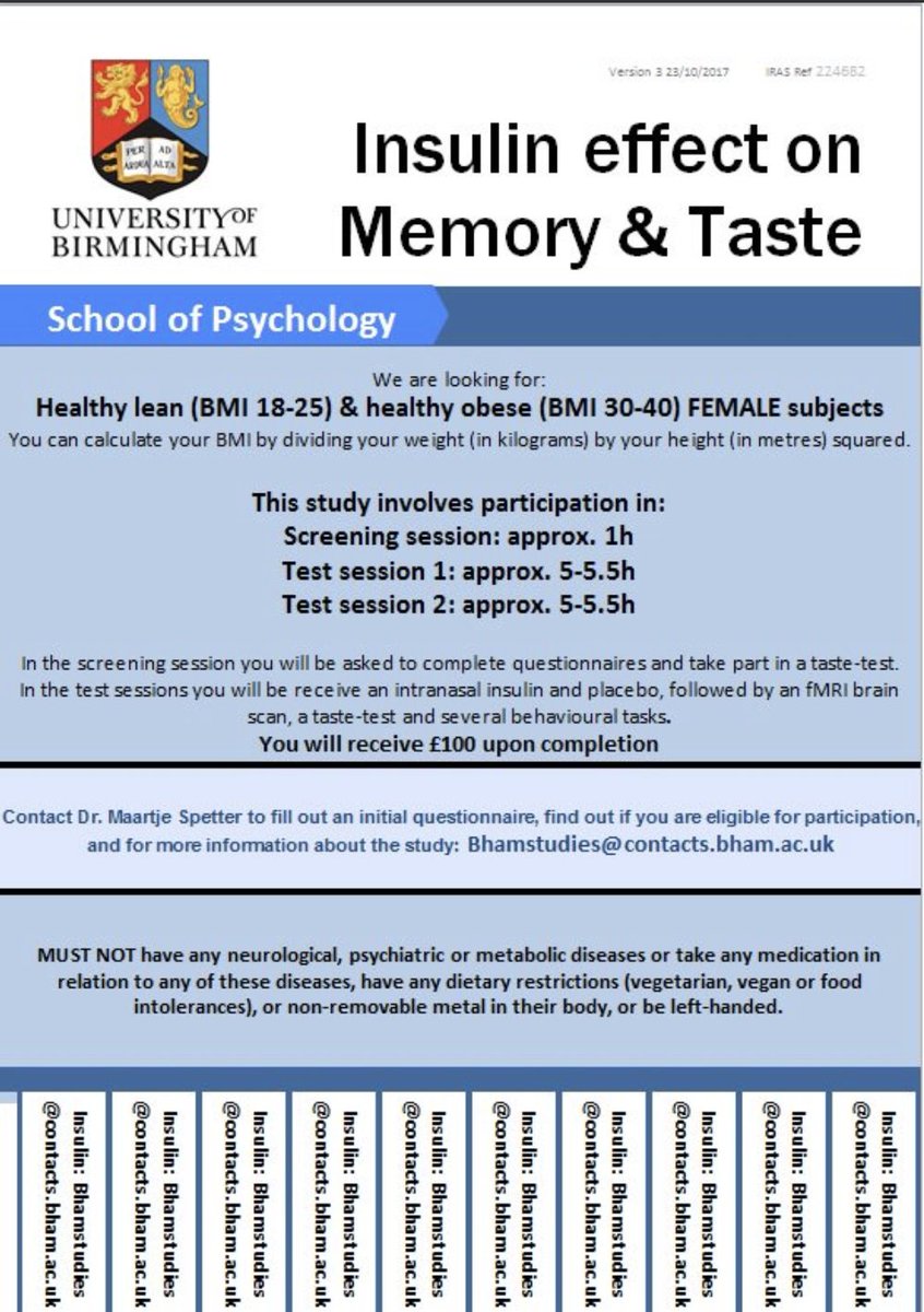 Eating Behaviour Research Group (@eatingbehaviour) on Twitter photo If you are interested in participating in EBRG's research, or know someone who may be - send us an email at Bhamstudies@contacts.bham.ac.uk ! If you are interested in participating in EBRG's research, or know someone who may be - send us an email at Bhamstudies@contacts.bham.ac.uk !